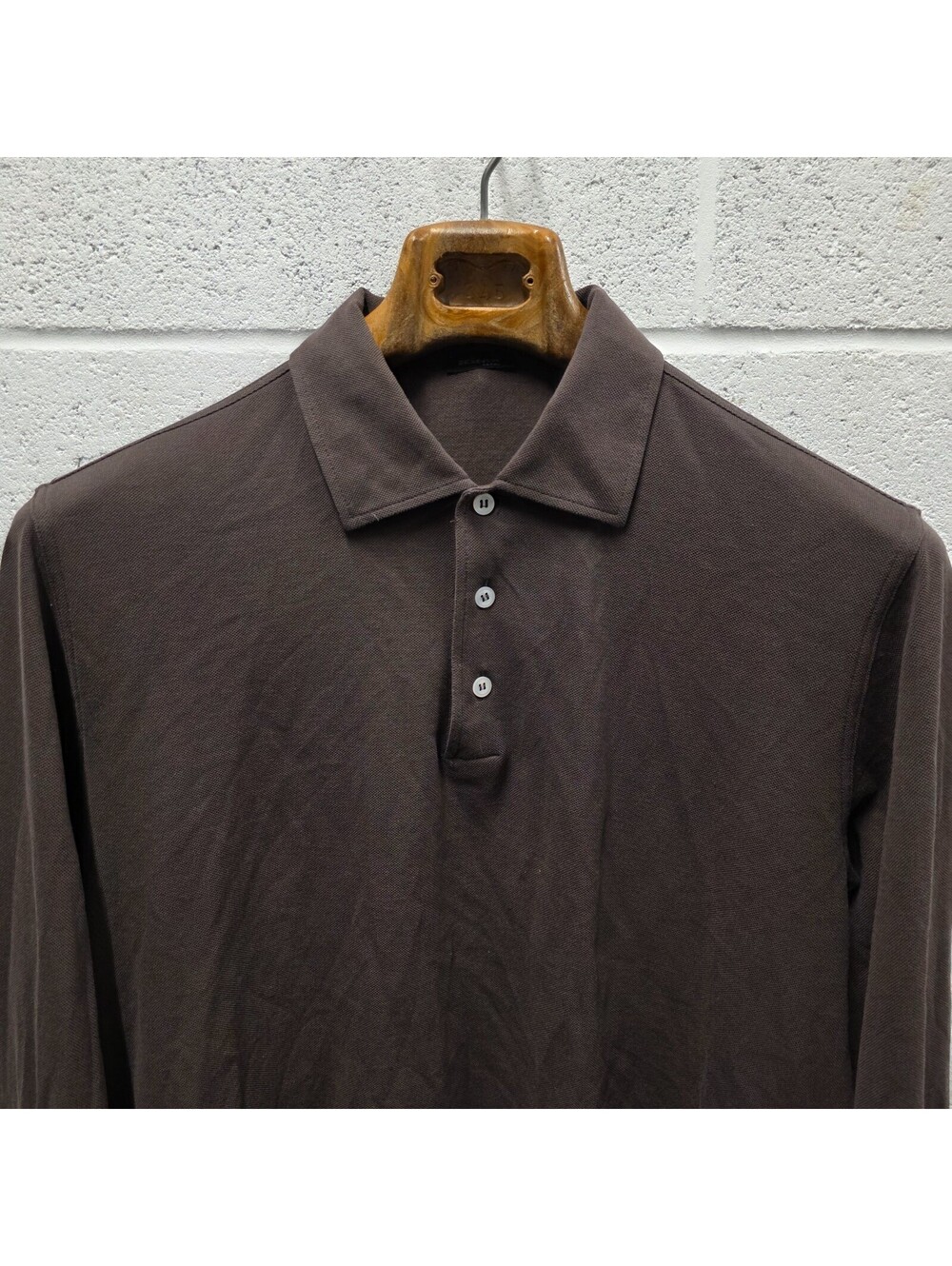 Kiton Napoli Mens Polo Shirt Brown Long Sleeve knit SIZE 50 M 100% Cotton 23*28